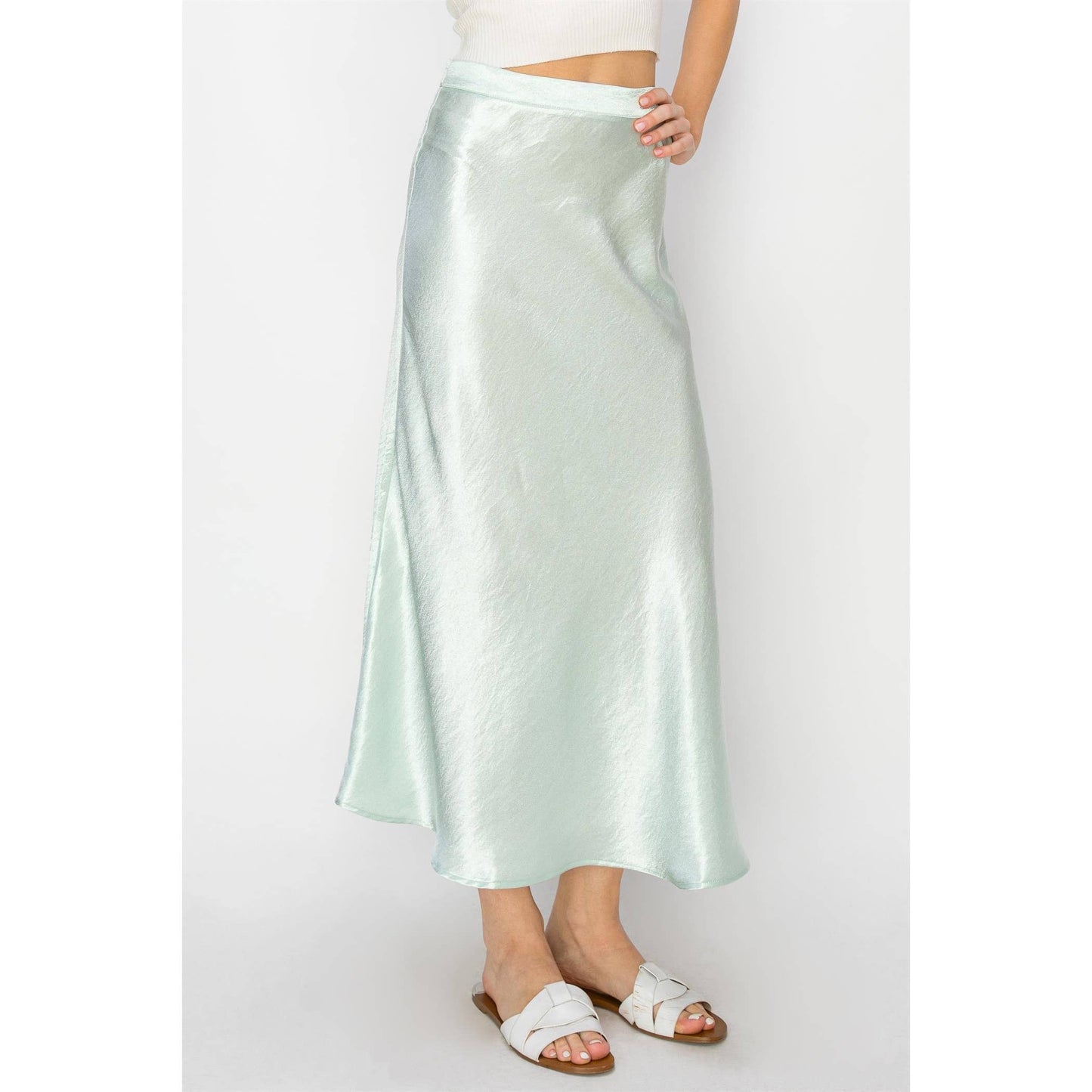 Spring Satin Midi Skirt