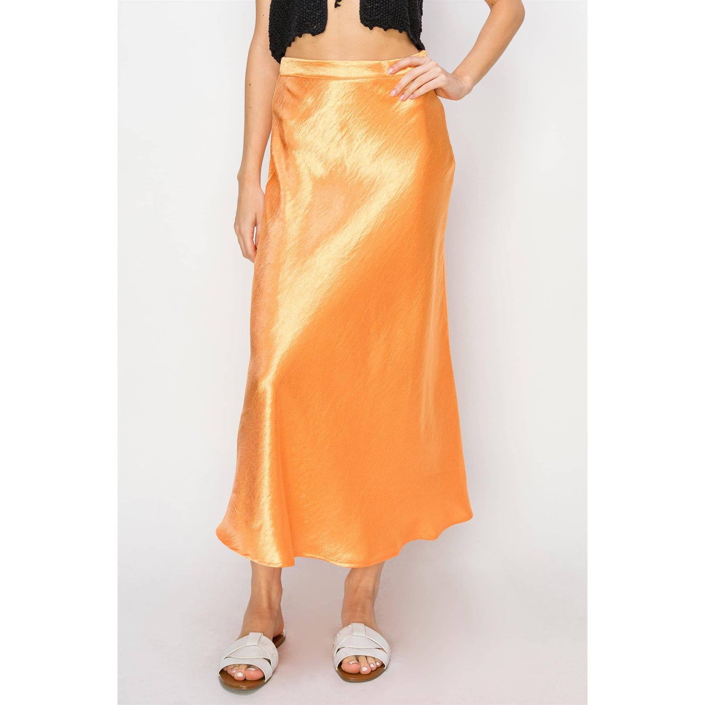 Spring Satin Midi Skirt