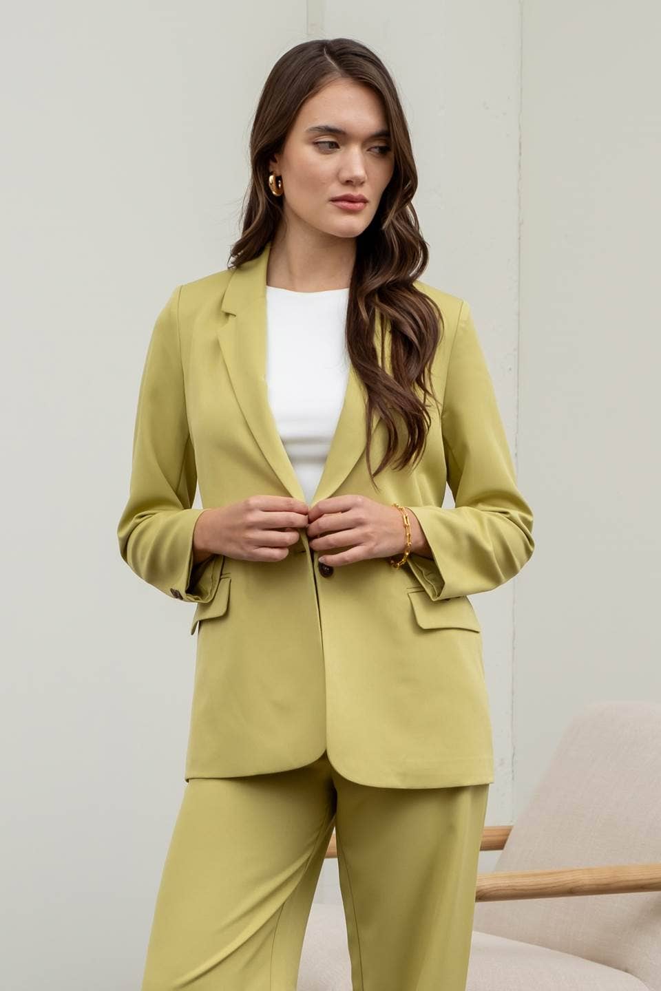 SOLID LONG SLEEVE BLAZER