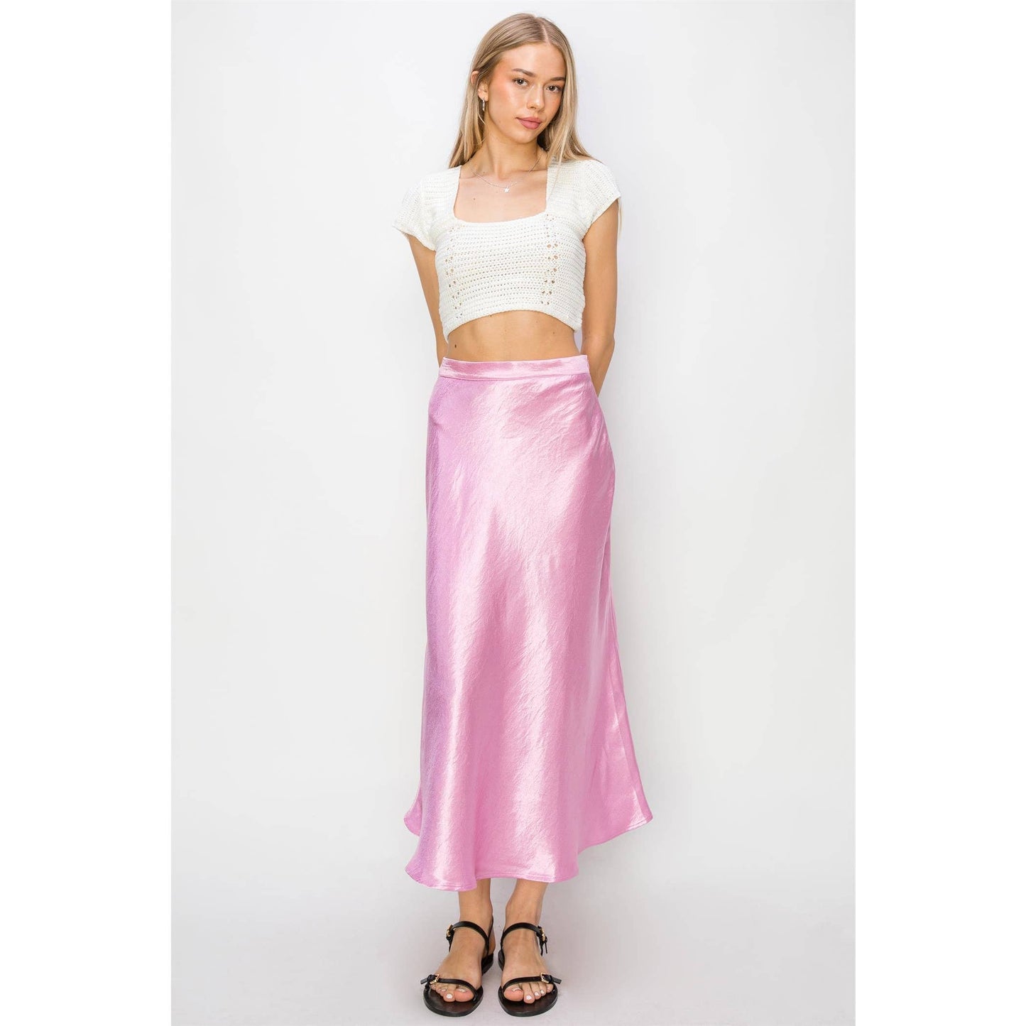 Spring Satin Midi Skirt