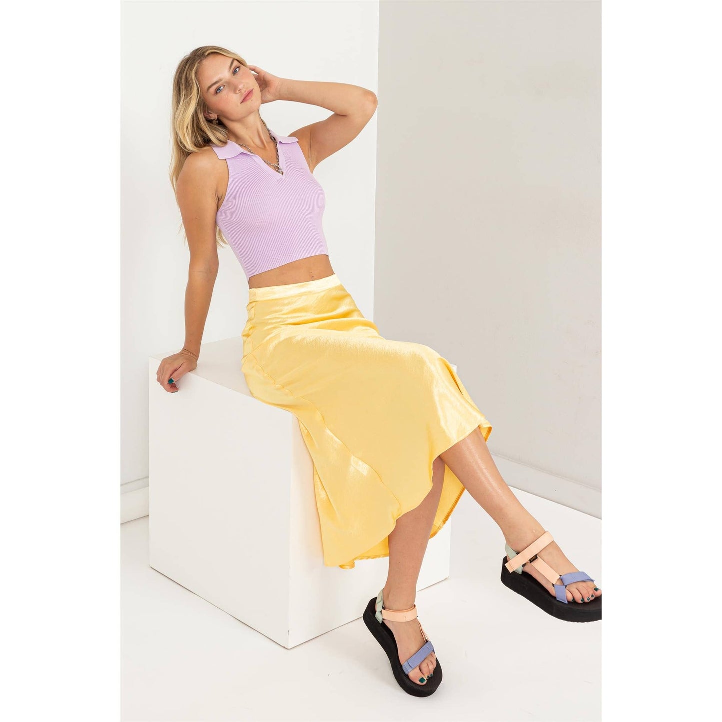 Spring Satin Midi Skirt