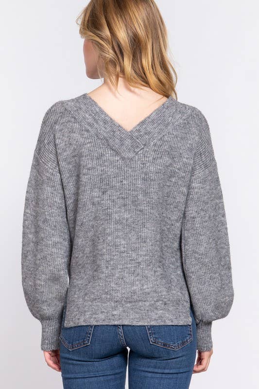 Long Sleeve Double V-neck Sweater