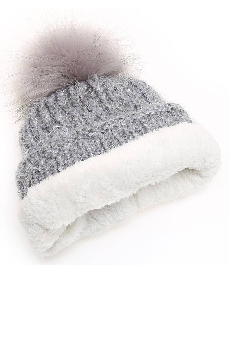 Cable Knit Sherpa Lined Beanie Hat