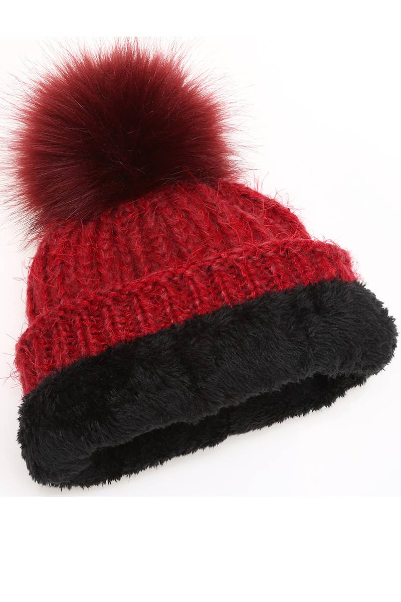 Cable Knit Sherpa Lined Beanie Hat