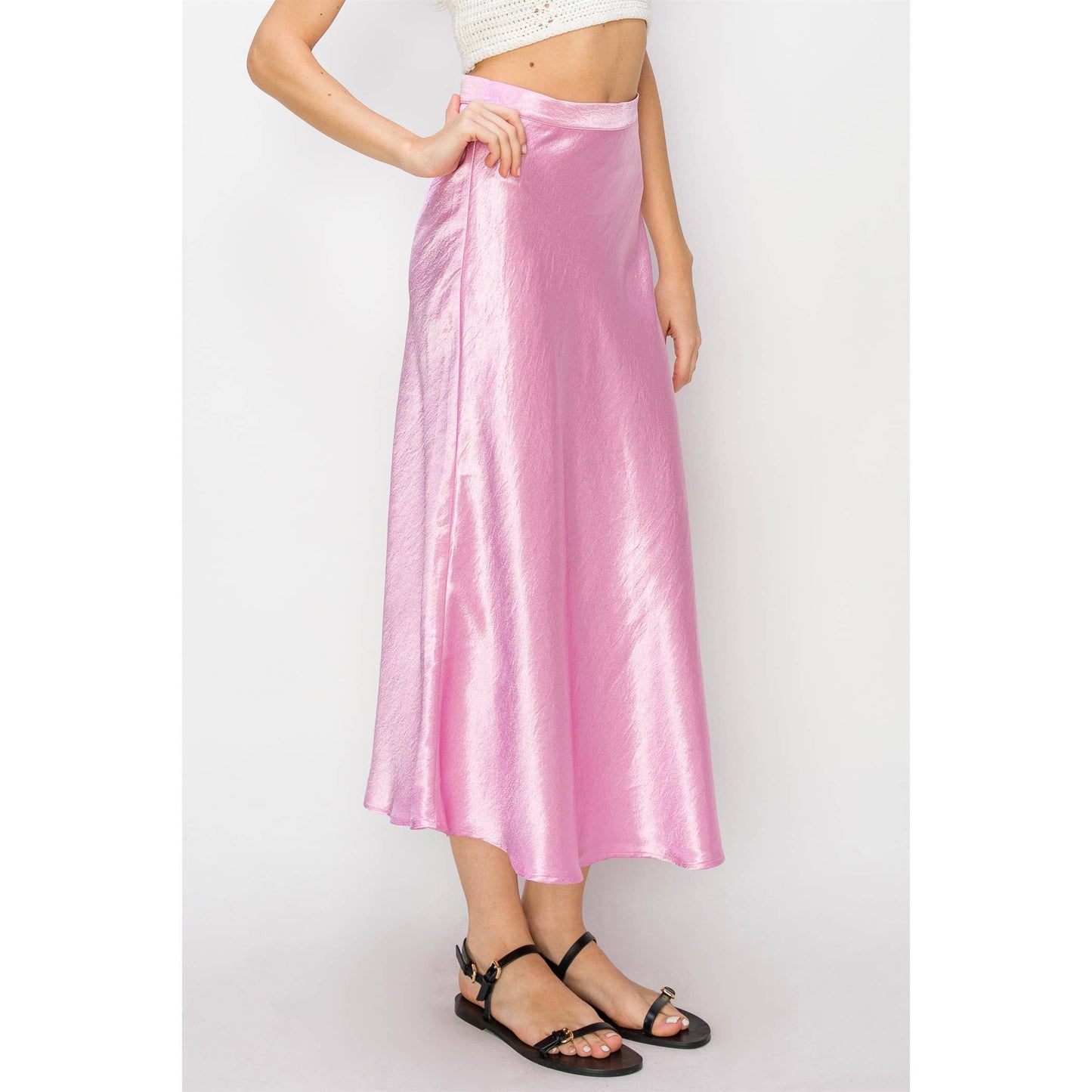 Spring Satin Midi Skirt