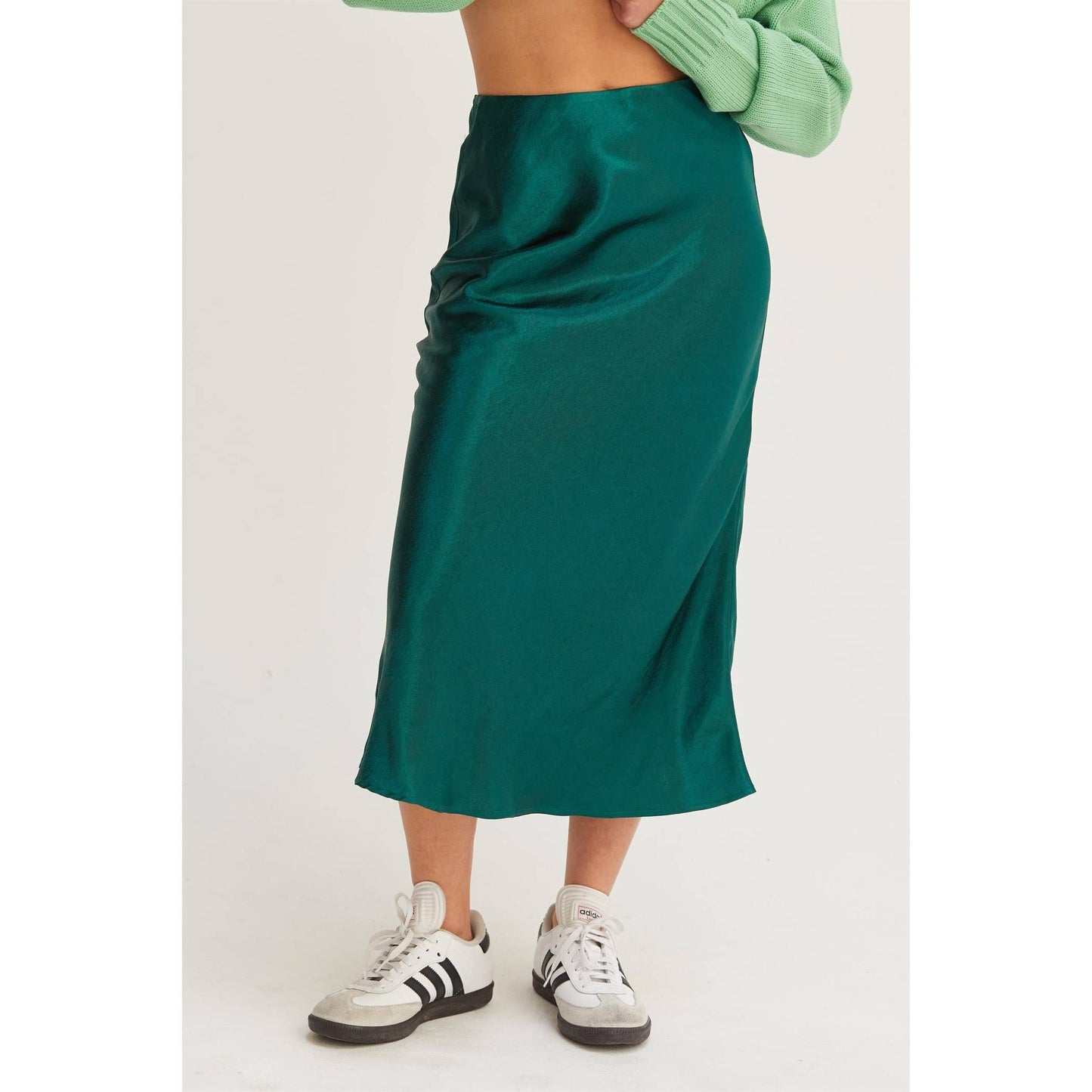 HIGH-WAISTED SATIN MIDI SKIRT