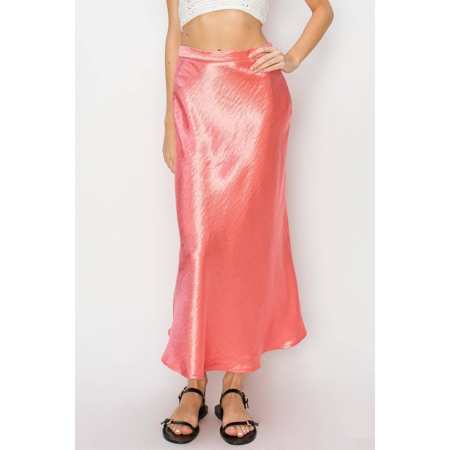 Spring Satin Midi Skirt