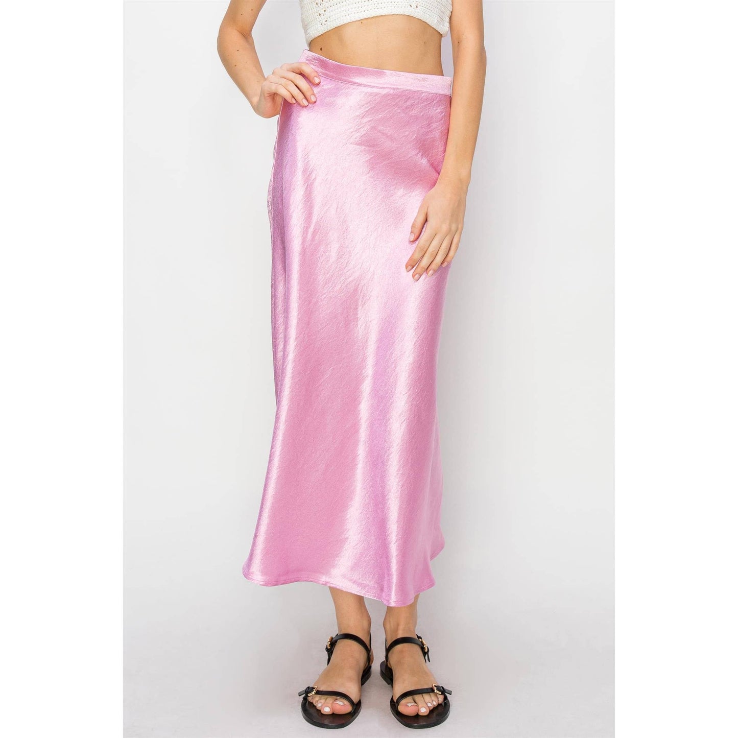 Spring Satin Midi Skirt