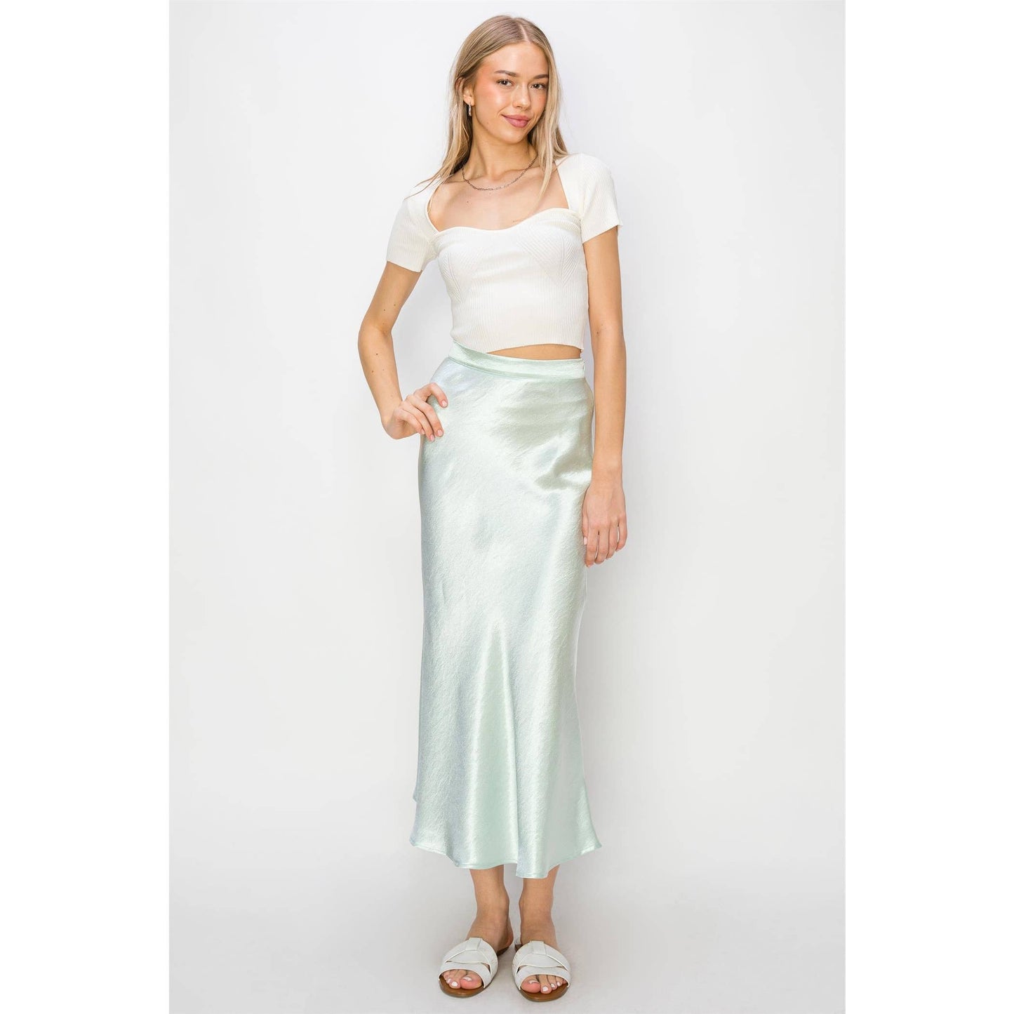 Spring Satin Midi Skirt
