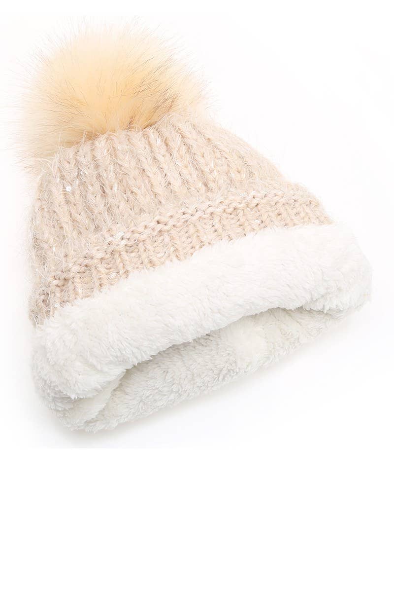 Cable Knit Sherpa Lined Beanie Hat