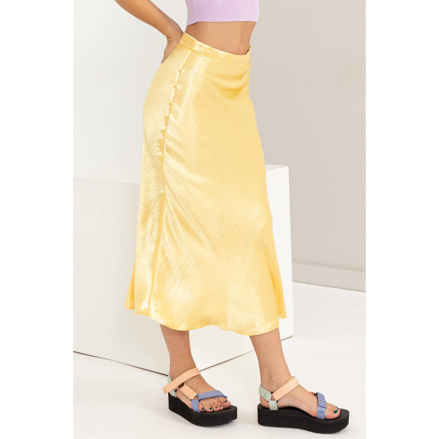 Spring Satin Midi Skirt