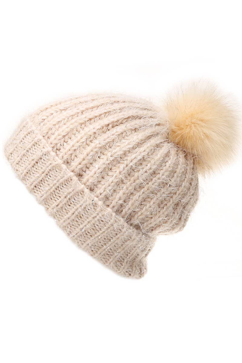 Cable Knit Sherpa Lined Beanie Hat
