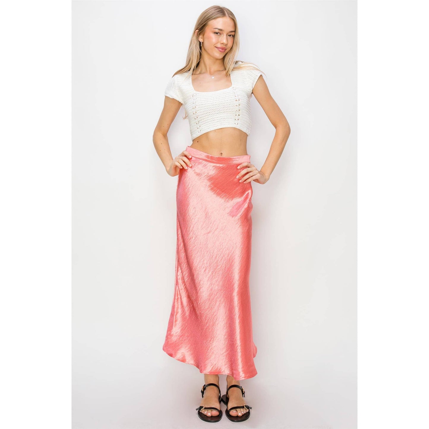 Spring Satin Midi Skirt