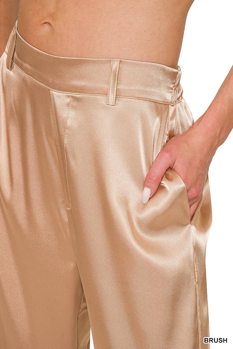 Wide Leg Satin Pants w/ Side Pockets