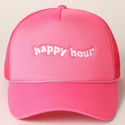 Happy Hour Embroidered Trucker Cap
