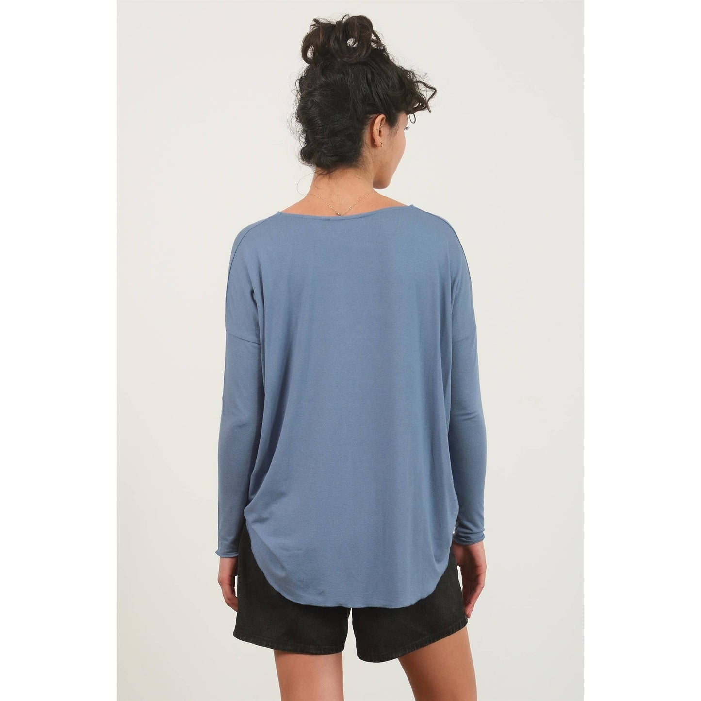 DZ24F312-DRAPED LONG SLEEVE SURPLICE TOP