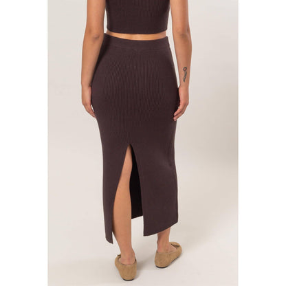 DZ24G108-Ribbed Knit Midi Skirt