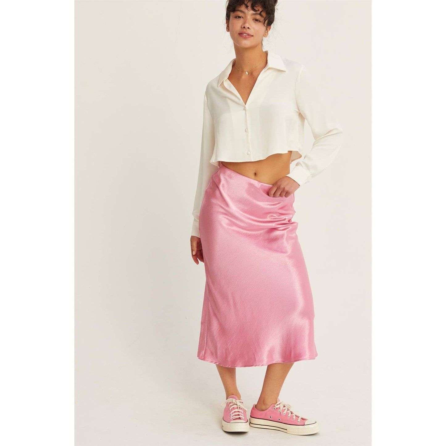 HIGH-WAISTED SATIN MIDI SKIRT