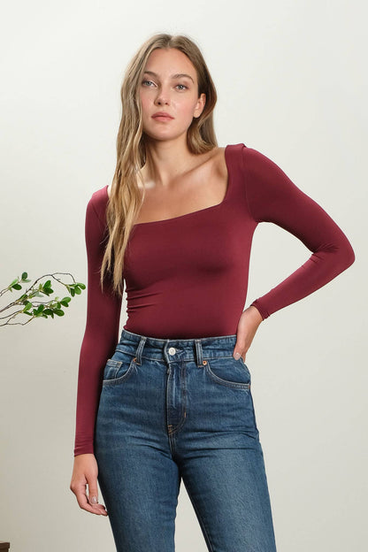 REVERSIBLE SQUARE NECK LONG SLEEVE KNIT TOP