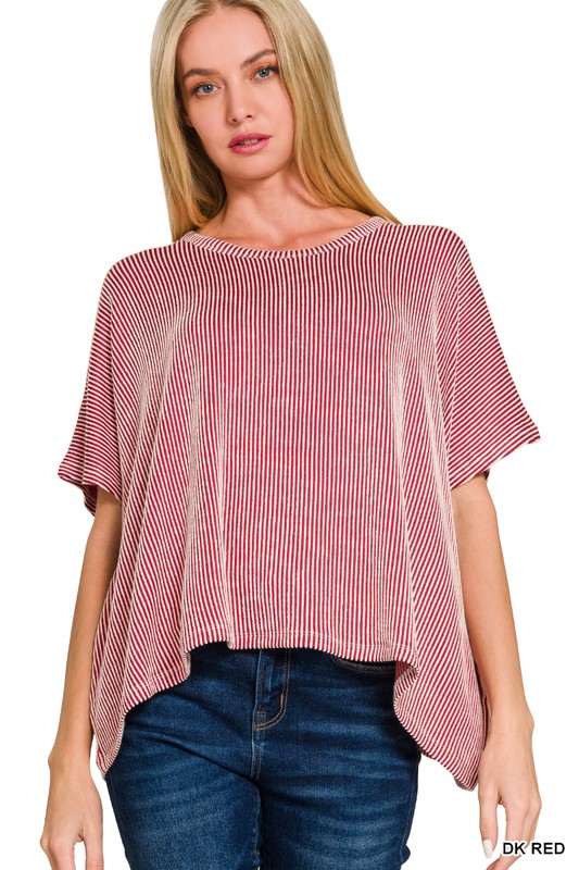 RIBBED STRIPED OVERSIZED SHORT SLEEVE