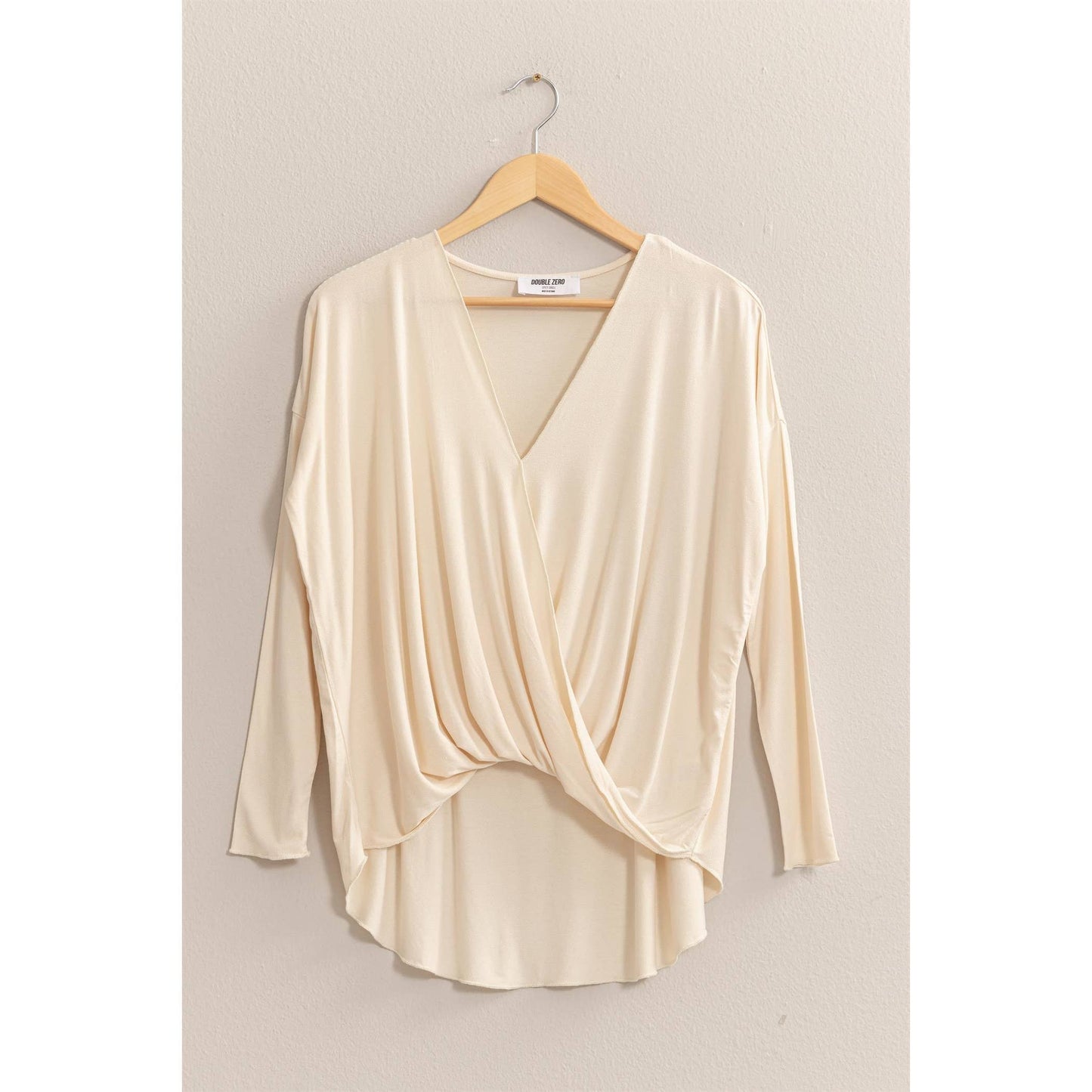 DZ24F312-DRAPED LONG SLEEVE SURPLICE TOP