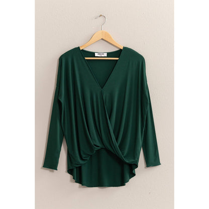 DZ24F312-DRAPED LONG SLEEVE SURPLICE TOP