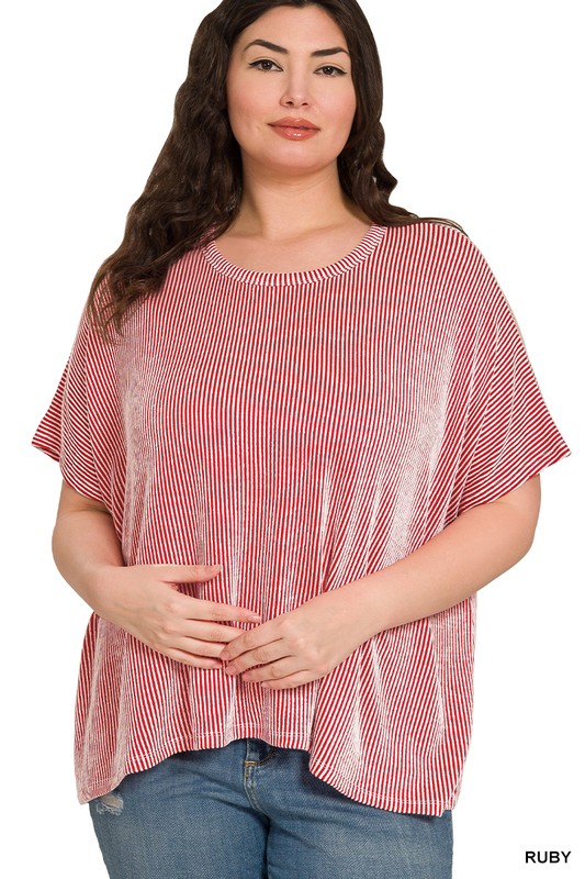 RIBBED STRIPED OVERSIZED SHORT SLEEVE