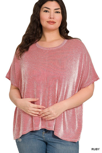 RIBBED STRIPED OVERSIZED SHORT SLEEVE