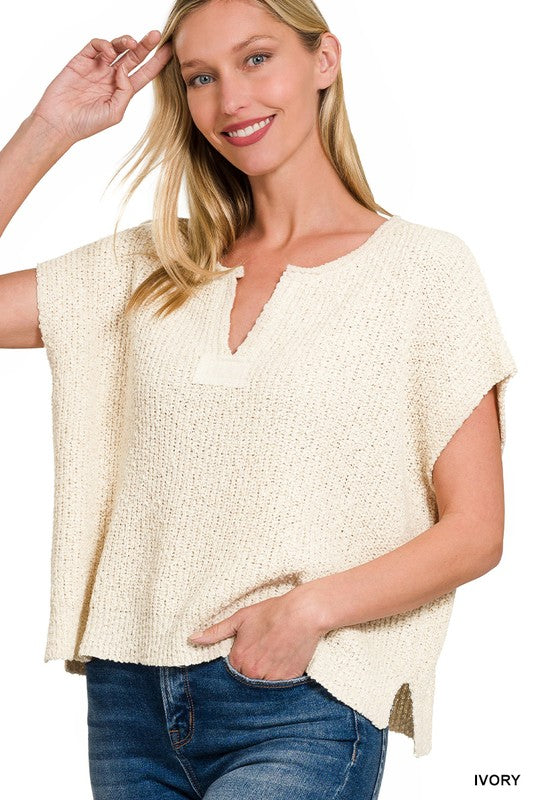 KNIT SIDE SLIT PULLOVER