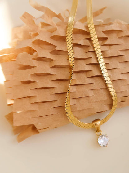 18K Gold Non-Tarnish CZ Snake Chain Necklace