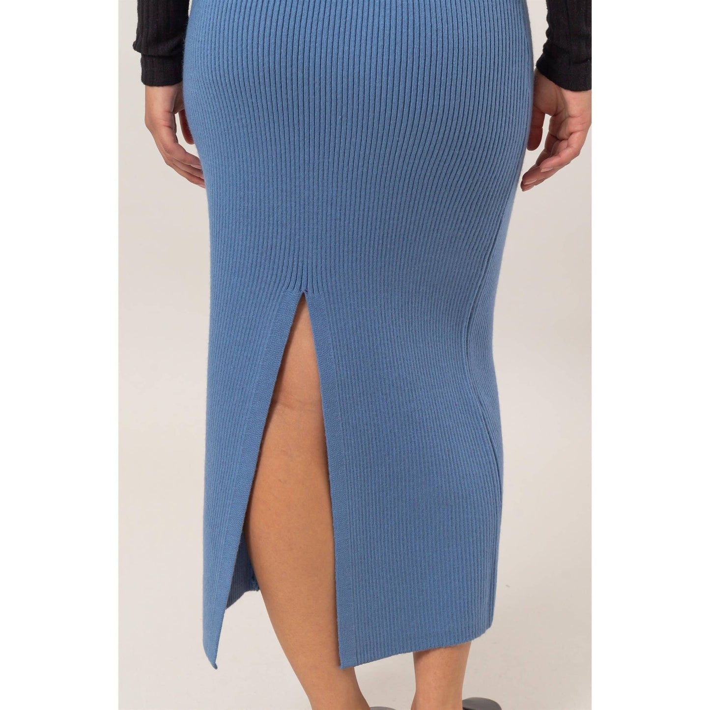 DZ24G108-Ribbed Knit Midi Skirt