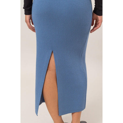 DZ24G108-Ribbed Knit Midi Skirt