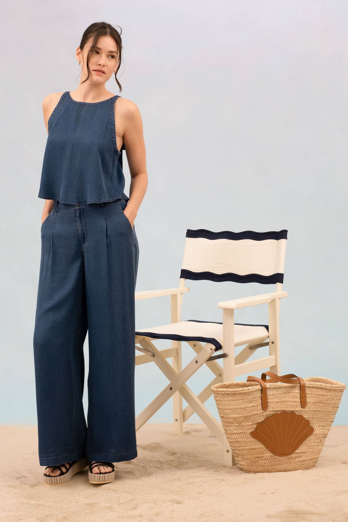 BACK TIE CHAMBRAY TOP