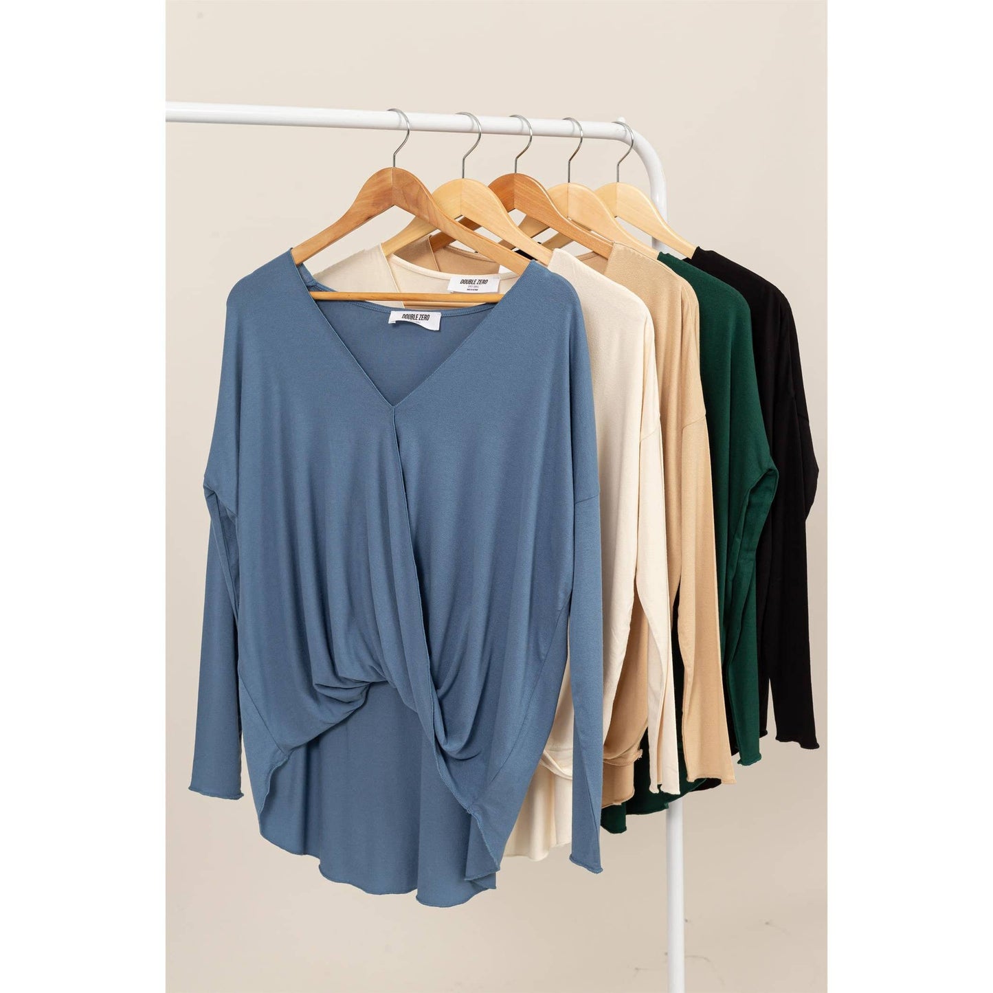 DZ24F312-DRAPED LONG SLEEVE SURPLICE TOP