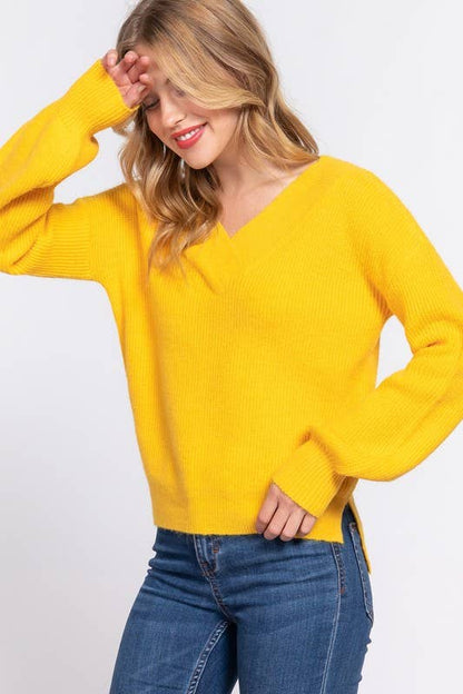 Long Sleeve  Double V-neck  Sweater