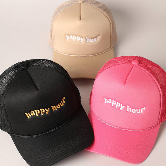 Happy Hour Embroidered Trucker Cap