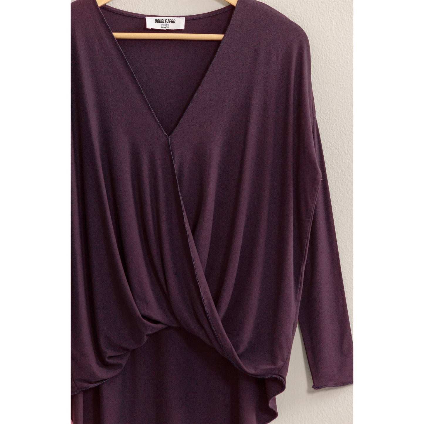 DZ24F312-DRAPED LONG SLEEVE SURPLICE TOP