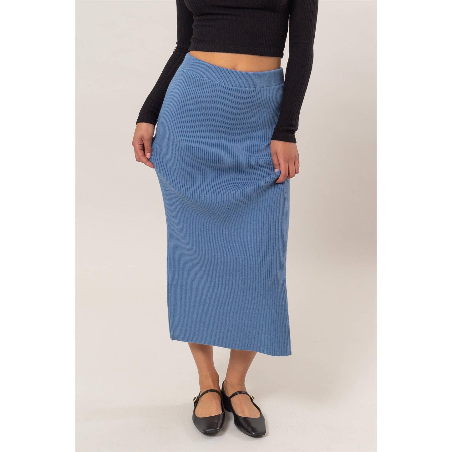 DZ24G108-Ribbed Knit Midi Skirt