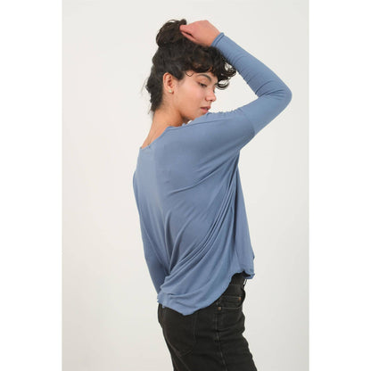 DZ24F312-DRAPED LONG SLEEVE SURPLICE TOP