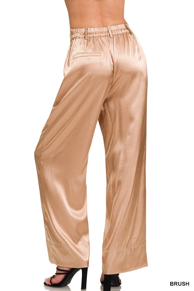 Wide Leg Satin Pants w/ Side Pockets