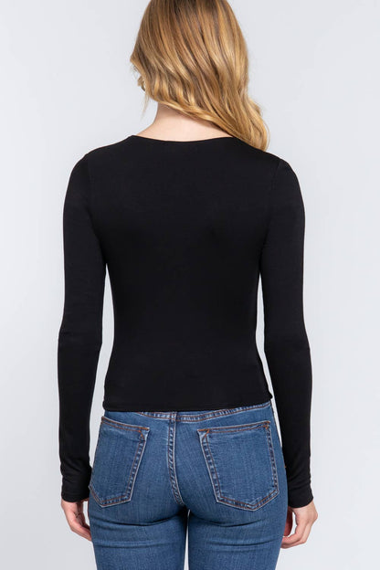 Long Sleeve V-Neck Two Ply Rayon Spandex Jersey Top