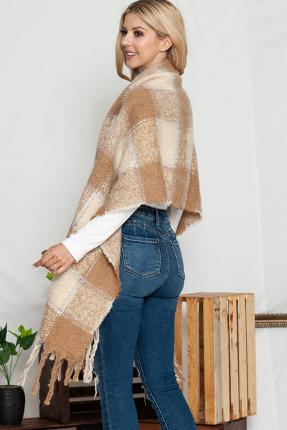 Tan Plaid Chunky Scarf