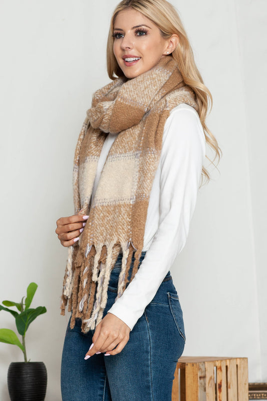 Tan Plaid Chunky Scarf