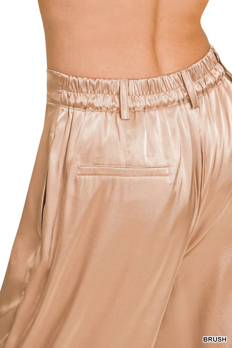 Wide Leg Satin Pants w/ Side Pockets