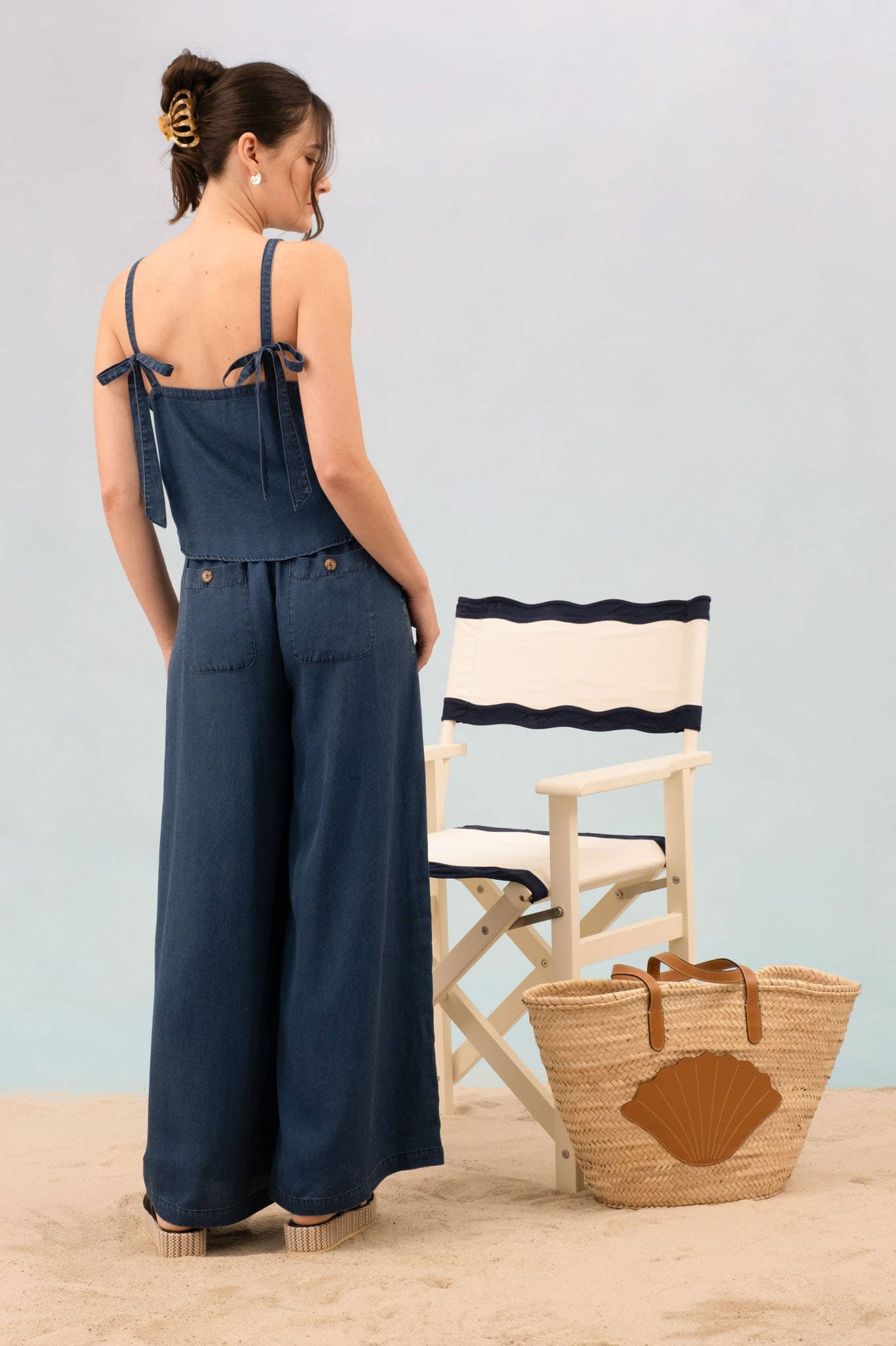 BACK TIE CHAMBRAY TOP