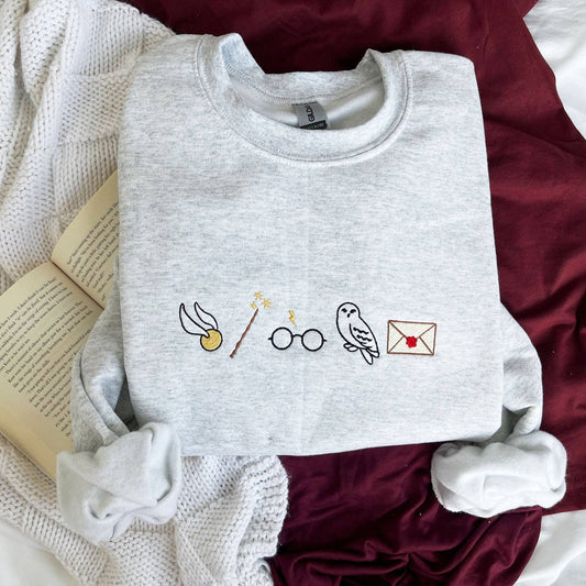 Embroidered Harry Potter Icons Crewneck Sweatshirt