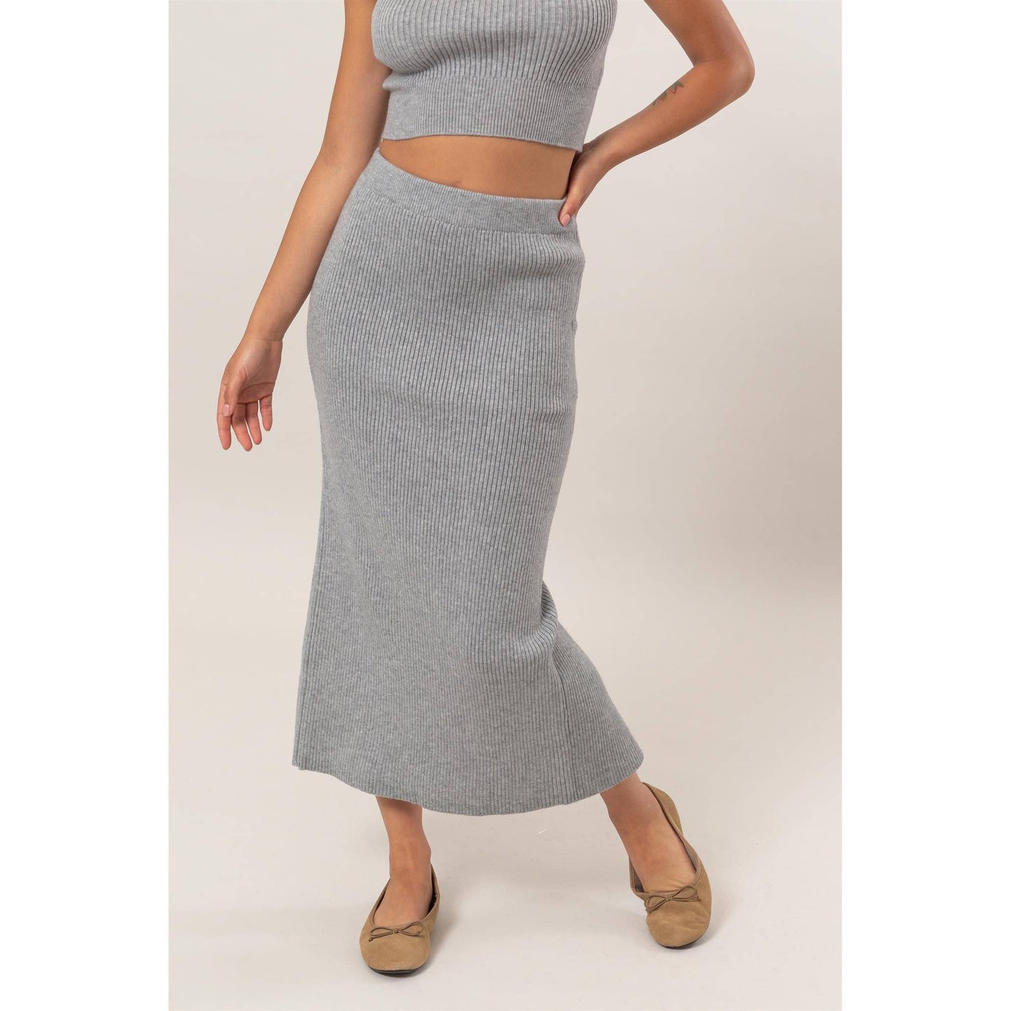 DZ24G108-Ribbed Knit Midi Skirt