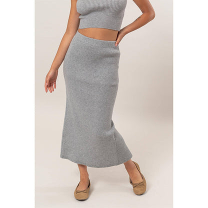 DZ24G108-Ribbed Knit Midi Skirt