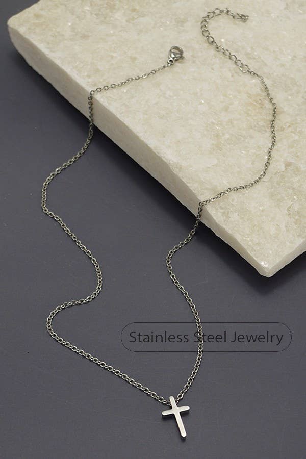 18K STAINLESS STEEL TARNISH FREE CROSS NECKLACE