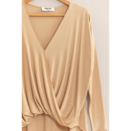 DZ24F312-DRAPED LONG SLEEVE SURPLICE TOP